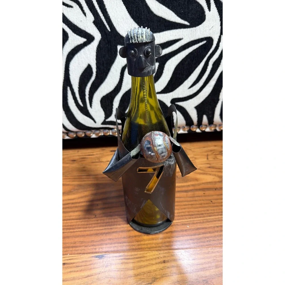 Vintage Metal Basketball Player Wine Bottle Caddy Holder Jersey 7 Sports Decor